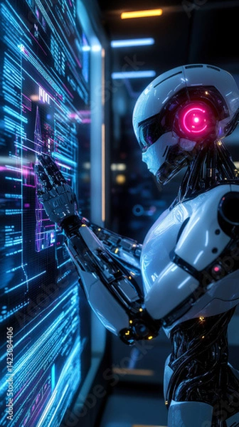 Fototapeta Futuristic AI Robotics Interaction