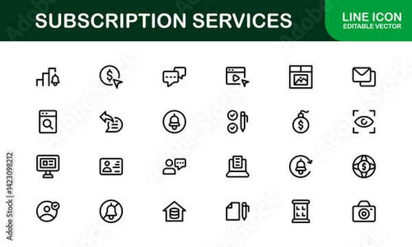 Fototapeta Professional Subscription Services Icon Set Vector Illustration. Most Useful Icons for Membership, Subscription, Billing, and Payment Systems.