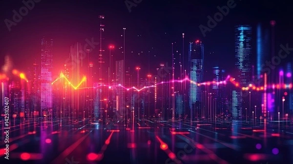 Fototapeta Cyberpunk City Data Visualization