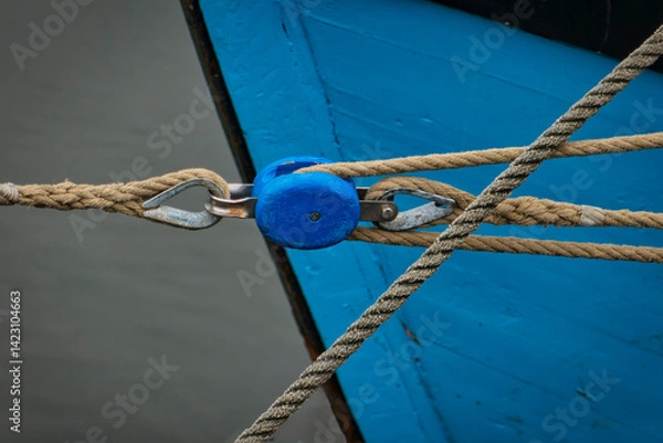Obraz poulie, cordage et coque d'un vieux gréement