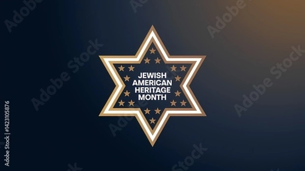Obraz Jewish American Heritage Month Banner Featuring Gold Star Of David On A Dark Blue Background With Decorative Elements