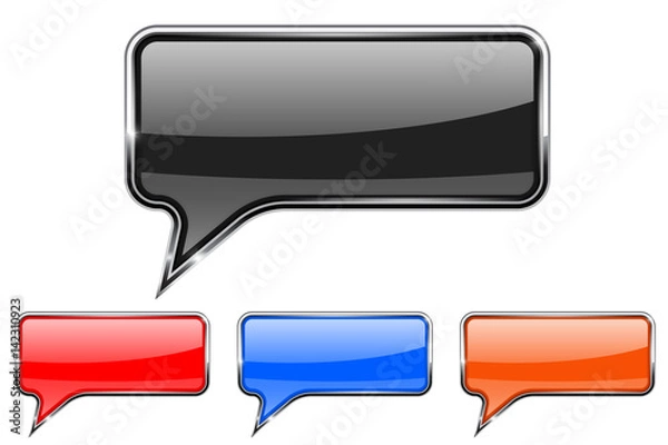 Obraz Speech bubbles. Rectangular communication 3d icons with chrome frame