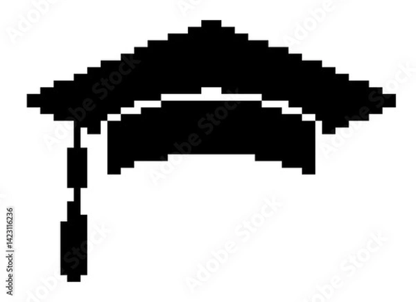 Obraz Graduate, black academic cap 8 bits. A game accessory 