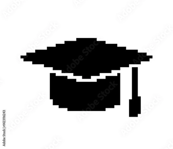 Obraz Graduate, Black Academic Cap 8 bit. White background, Game accessory