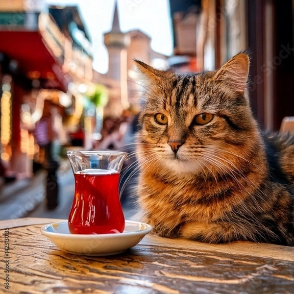 Obraz Turkish tea and cat