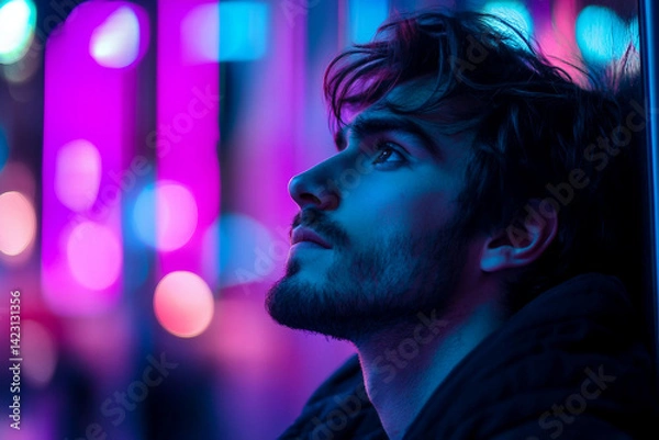 Fototapeta Generative AI Image of Trendy Fashionable People in Vibrant Nighttime Urban Streets with Stylish Outfit Bokeh Lights