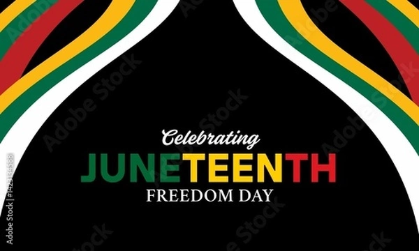 Fototapeta Juneteenth typography Banner with Pan-African Flag ribbon. Juneteenth Freedom Day design