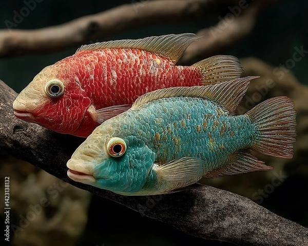 Fototapeta Two Fish on Branch in Aquarium