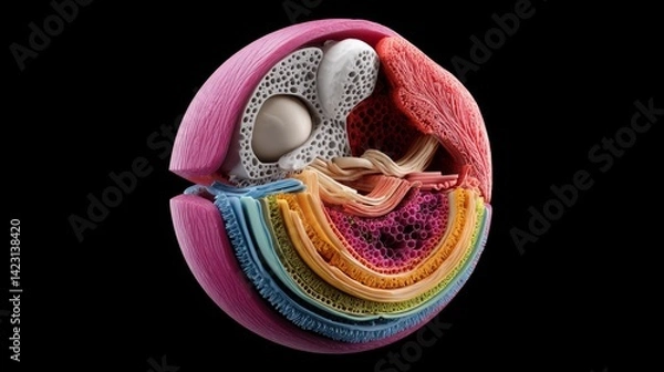 Fototapeta IVF and Embryo concept, Colorful cross-section of a biological structure showcasing intricate details and patterns.