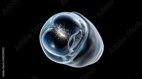 Fototapeta IVF and Embryo concept, Cellular structure visualization with intricate details and textures against a dark background.