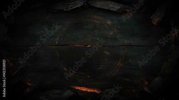 Obraz Dark, Textured Wooden Surface with Circular Design