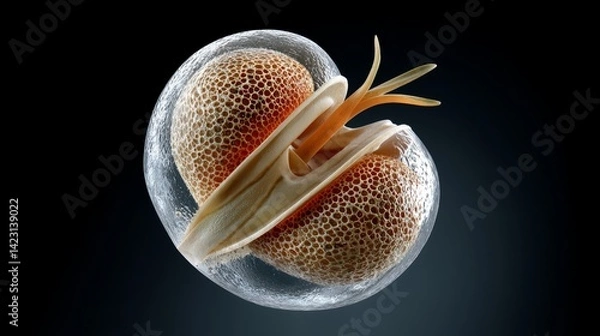 Fototapeta IVF and Embryo concept, Translucent seed pod revealing intricate inner structures.