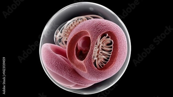 Obraz IVF and Embryo concept, Microscopic view of cellular structures showcasing intricate details and textures.