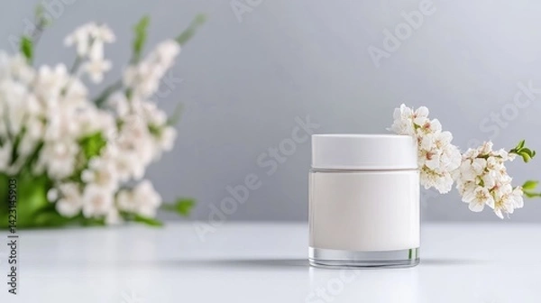 Obraz Elegant cream jar with spring blossoms