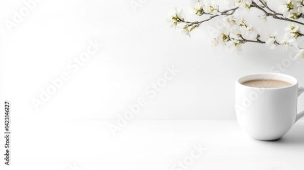 Obraz Simple white coffee cup with spring blossoms