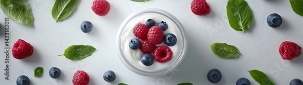 Obraz Yogurt Parfait with Berries and Herbs