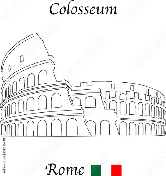 Fototapeta Colosseum, Rome with Italian flag, vector illustration isolated on a white background