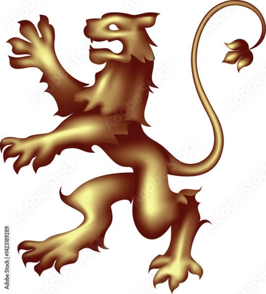 Fototapeta A golden lion on a white background, used in medieval heraldry