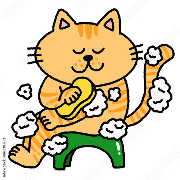 Obraz 体を洗うねこのイラスト