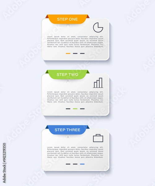 Fototapeta 3 steps vertical vector infographic design template with place for text and icons