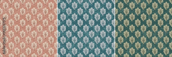 Fototapeta Traditional Ajrakh Damask Motif Textured Repeat Vector Ethnic Abstract Pattern 