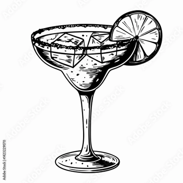 Fototapeta Illustration of a Margarita Glass with Ice and Lime Slice Against a Clean Background, Representing Refreshment and Celebration