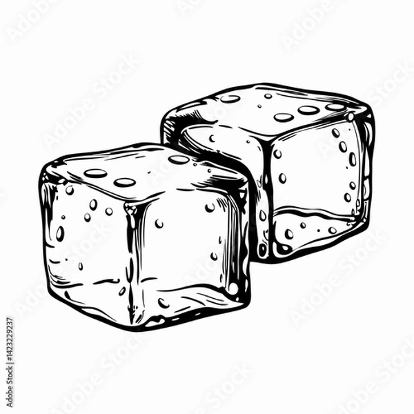 Fototapeta Two ice cubes sparkling with moisture on a white background, symbolizing refreshment and chill, perfect for drinks and summer celebrations.