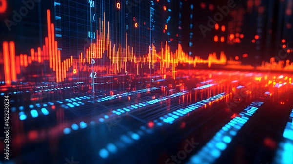 Fototapeta Abstract Data Visualization with Red and Blue Glowing Lines