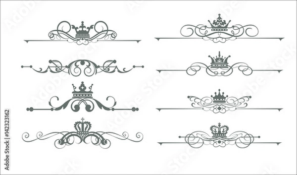 Fototapeta Victorian Scrolls and crown. Calligraphic decorative elements. Vector set. Vintage