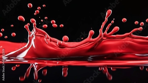 Obraz A splash of red paint on a black background. The splash is large and bold, with many droplets of paint. Scene is energetic and dynamic, as if the paint is in motion