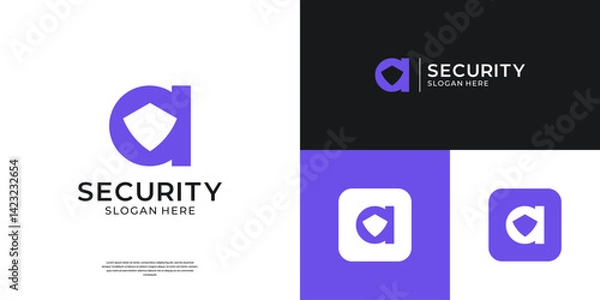Obraz Modern letter A with shield icon logo. Abstract security symbol vector illustration.