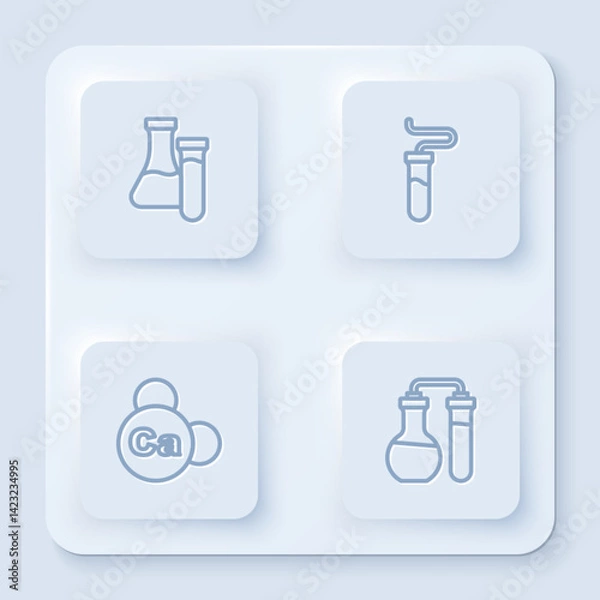 Obraz Set line Test tube, Mineral Ca Calcium and . White square button. Vector