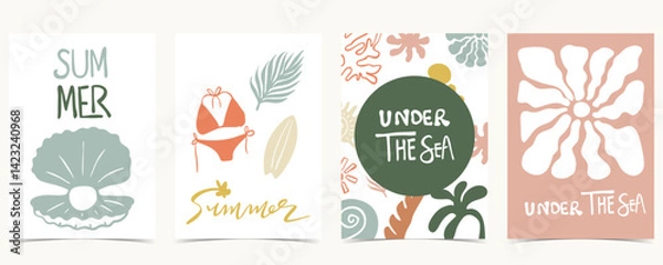 Obraz Summer groovy background with tree,sea,sun. graphic for a4 vertical design