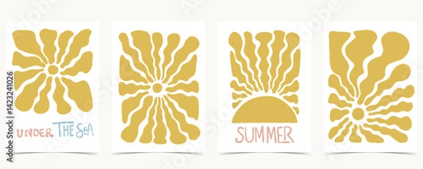 Obraz Summer groovy background with sun. graphic for a4 vertical design