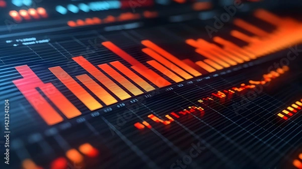 Fototapeta Abstract Orange And Red Data Chart On Dark Grid Background