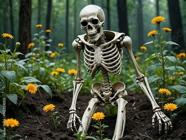 Fototapeta An Imaginative Scene of Flora and Bones