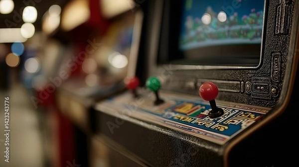 Obraz AI-generated close-up of a vintage arcade game machine with colorful joystick and buttons