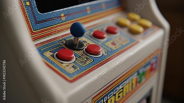 Fototapeta AI-generated close-up of a vintage arcade game machine with colorful buttons and joystick