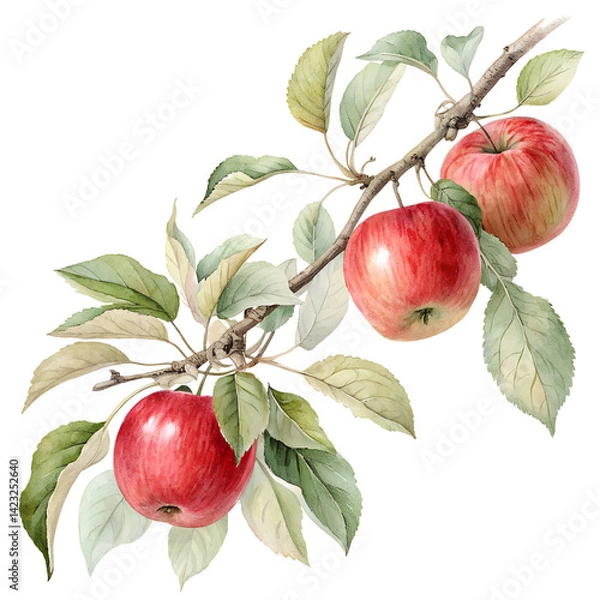 Obraz Watercolor Apple branch isolated on transparent background