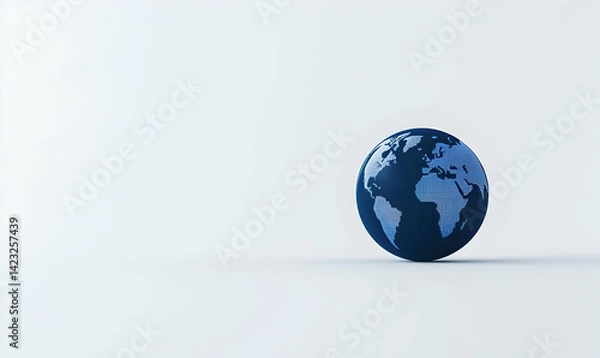 Fototapeta Blue Globe with Abstract Map Design on Minimal White Background
