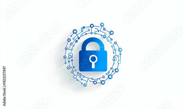 Obraz Digital Security Icon with Lock and Data Connection Elements