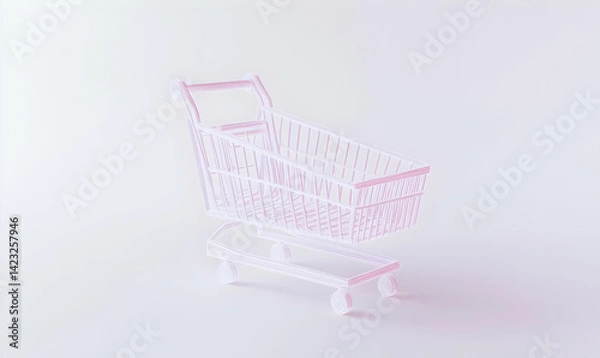 Fototapeta Minimalist White Shopping Cart on Soft White Background