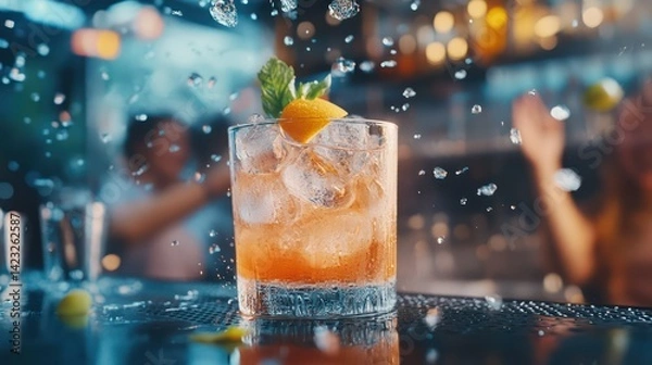 Fototapeta Refreshing cocktail bartender bar nightlife summer drink