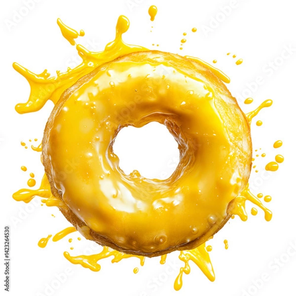 Obraz Yellow glazed donut with yellow splash isolated on transparent background