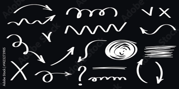 Obraz Line hand drawn brush marker underline, highlight, star element set