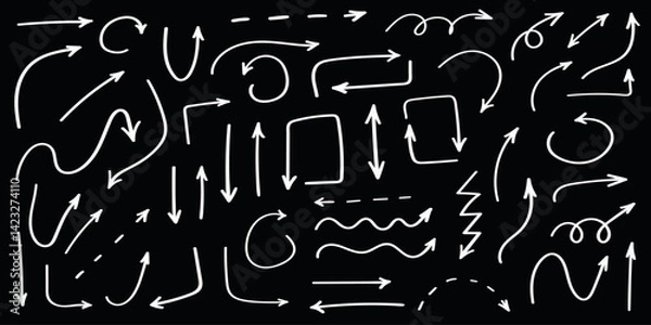 Obraz Line hand drawn brush marker underline, highlight, star element set