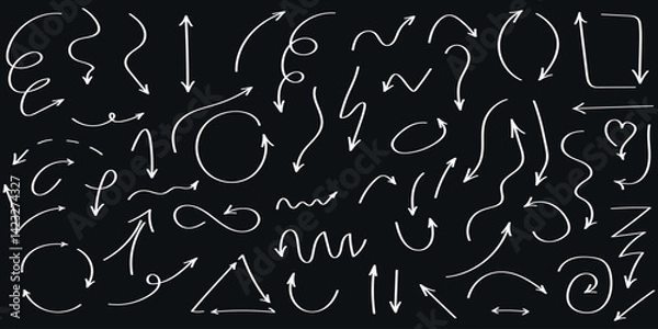 Obraz Line hand drawn brush marker underline, highlight, star element set