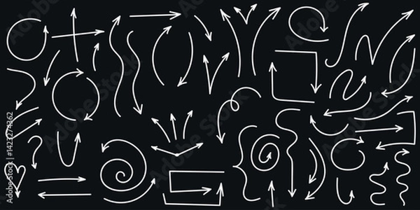 Obraz Line hand drawn brush marker underline, highlight, star element set