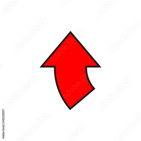 Fototapeta Bent wide red arrow with outline. Curved rounded shape.