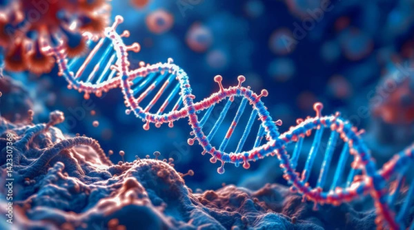 Obraz Microscopic view of virus under microscope showing DNA structure